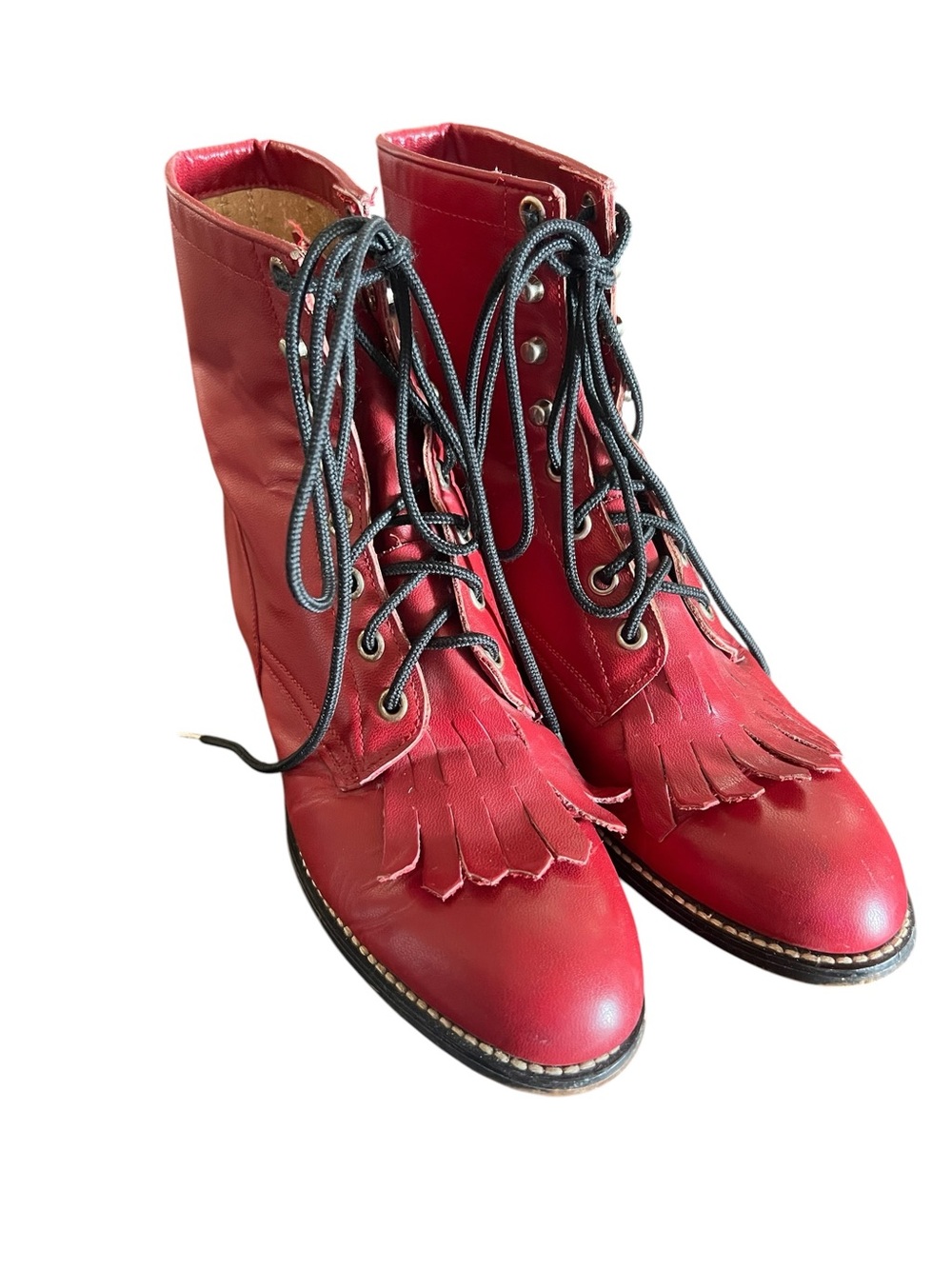 Vintage Justin 503Y Red Leather Lace Up Kiltie Western Boots Women’s 5B